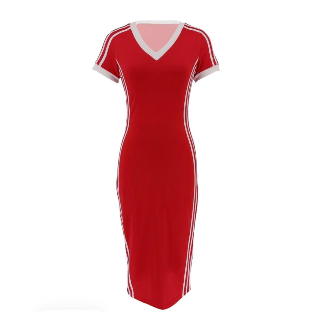 Casual Bodycon Dress with White Stripe Accent
